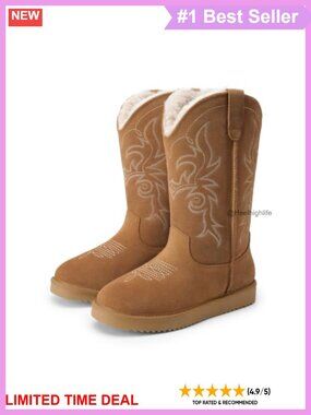 Cowboy Boots Suede Leather Knee High Winter Snow Boots